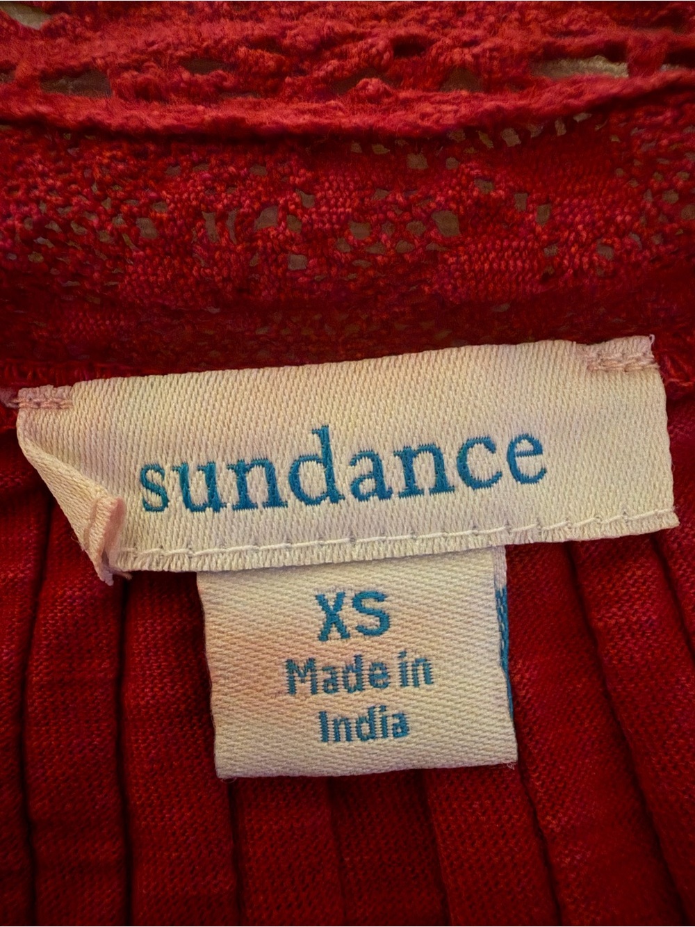 Sundance Berry Red Lace Yoke Pintuck Sleeveless Top XS Boho Peasant Romantic - Picture 2 of 7